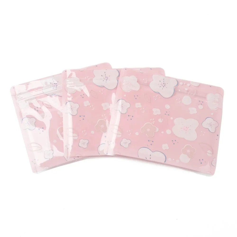 1 Bag Plastic Zip Lock Bag, Storage Bags, Self Seal Bag, with Top Seal, Cartoon, Pink, Flower Pattern, 10x10.8x0.15cm, Unilateral Thickness: 2.7 Mil(0.07mm), 100pcs/bag