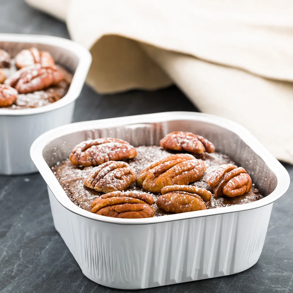 10 oz Square White Aluminum Baking Cup - Lids Available - 4 1/4" x 4 1/4" x 1 1/2" - 100 count box