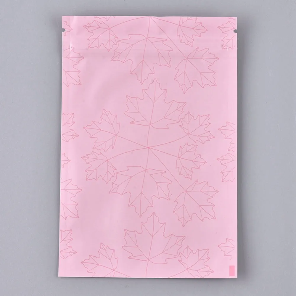 10 pc Plastic Zip Lock Bags, Resealable Aluminum Foil Pouch, Food Storage Bags, Rectangle, Maple Leave Pattern, Hot Pink, 15.1x10.1cm, Unilateral Thickness: 3.9 Mil(0.1mm)