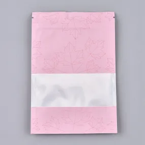 10 pc Plastic Zip Lock Bags, Resealable Aluminum Foil Pouch, Food Storage Bags, Rectangle, Maple Leave Pattern, Hot Pink, 15.1x10.1cm, Unilateral Thickness: 3.9 Mil(0.1mm)