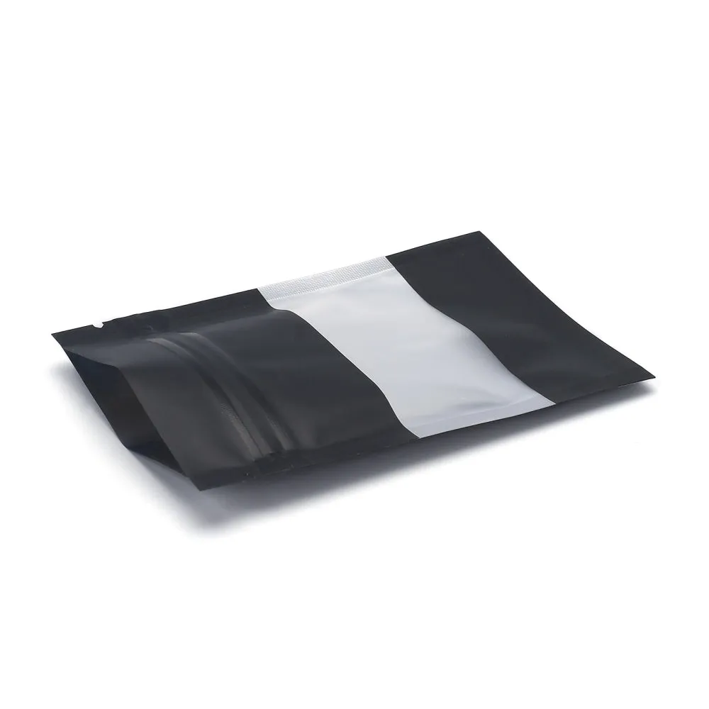 100 pc Color Printing Aluminum Foil Open Top Zip Lock Bags, Food Storage Bags, Sealable Pouches, for Storage Packaging with Tear Notches, Rectangle, Black, 9.9x7.1x0.15cm, Inner Measure: 6cm, Window: 7x3cm