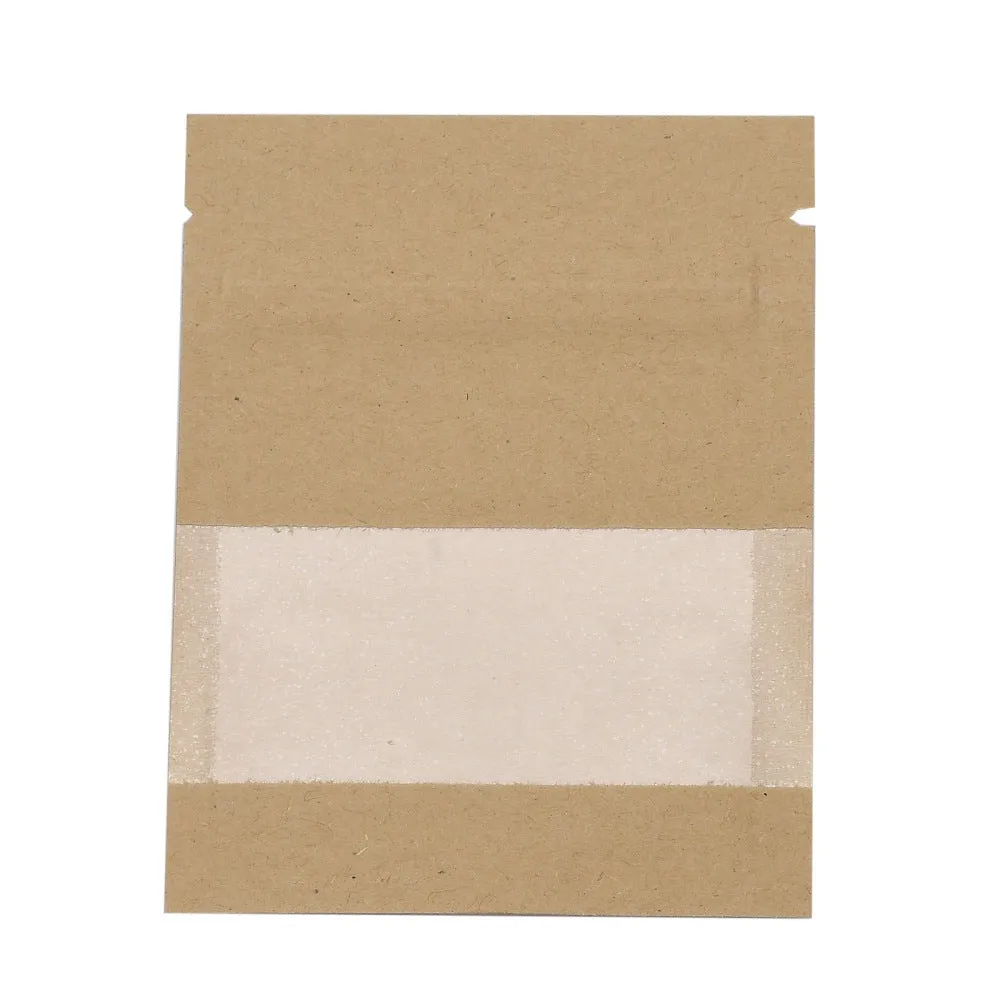 100 pc Kraft Paper Open Top Zip Lock Bags, Food Storage Bags, Sealable Pouches, for Storage Packaging, with Tear Notches, Rectangle, Camel, 9.1x7x0.15cm, Inner Measure: 6cm, Window: 7x3cm, Unilateral Thickness: 4.7 Mil(0.12mm)