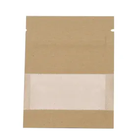 100 pc Kraft Paper Open Top Zip Lock Bags, Food Storage Bags, Sealable Pouches, for Storage Packaging, with Tear Notches, Rectangle, Camel, 9.1x7x0.15cm, Inner Measure: 6cm, Window: 7x3cm, Unilateral Thickness: 4.7 Mil(0.12mm)