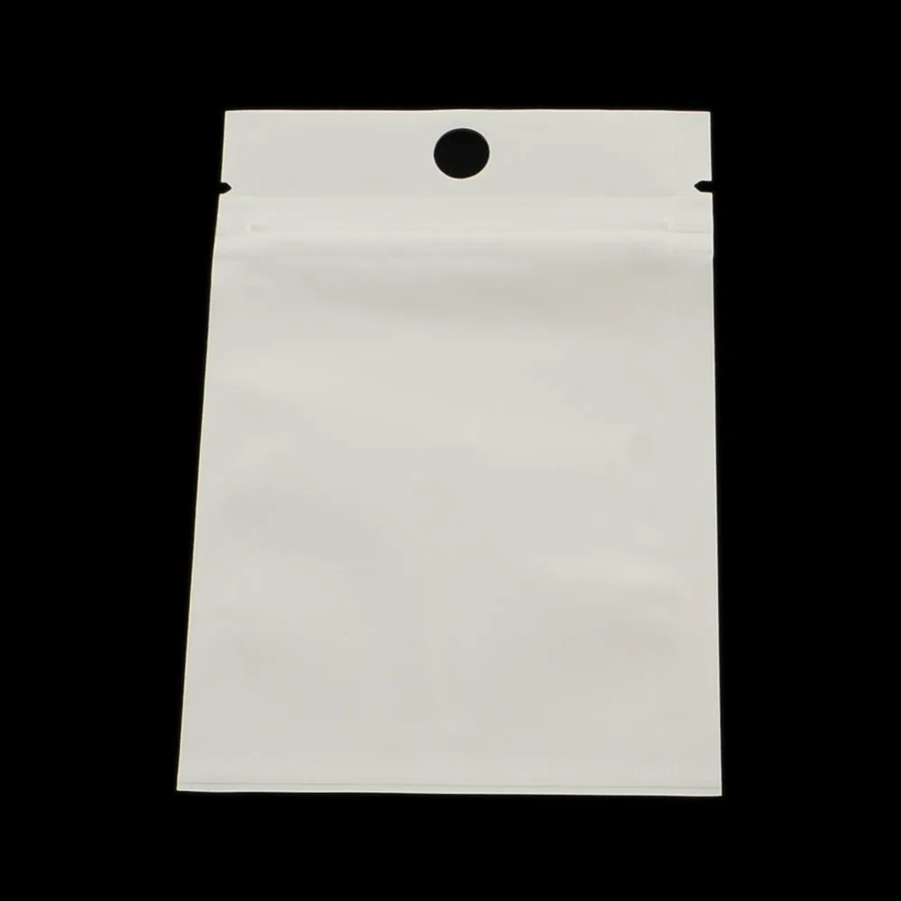 100 pc Pearl Film Plastic Zip Lock Bags, Resealable Packaging Bags, with Hang Hole, Top Seal, Self Seal Bag, Rectangle, White, 13x8cm, inner measure: 9.5x7cm