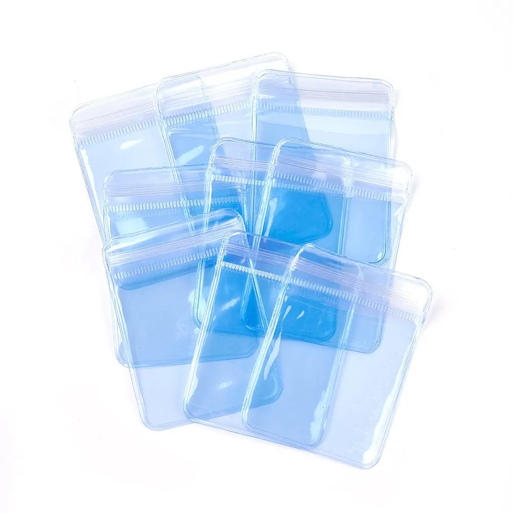 100 pc Rectangle PVC Zip Lock Bags, Resealable Packaging Bags, Self Seal Bag, Light Blue, 10x7cm, Unilateral Thickness: 4.5 Mil(0.115mm)
