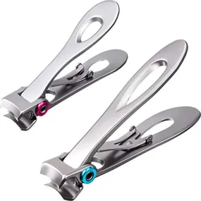 2 Pieces Oversized Thick Nail Clippers for Thick Toenails or Tough Fingernails Oversized Stainless Steel Toenail Fingernail Clipper Cutter Trimmer for Men Adults, 2 Sizes (Silver)