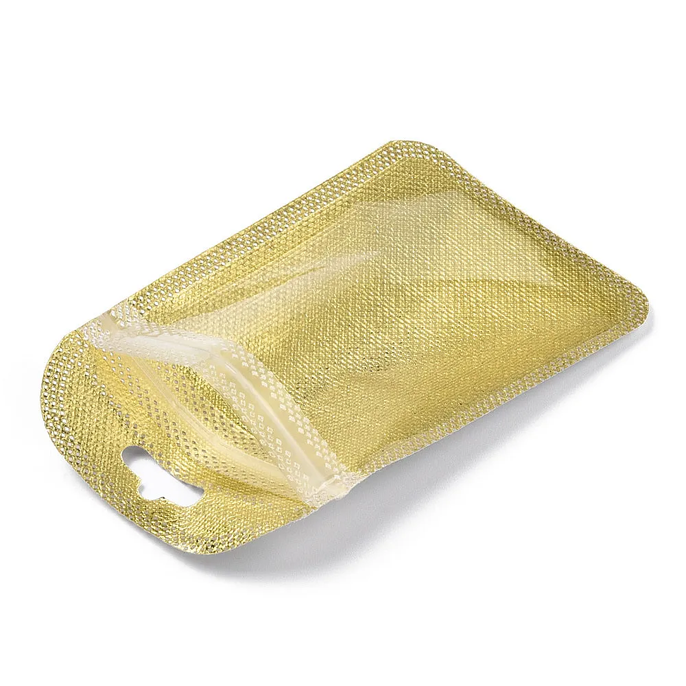 200 pc Translucent Plastic Zip Lock Bags, Resealable Packaging Bags, Rectangle, Gold, 11x7x0.03cm