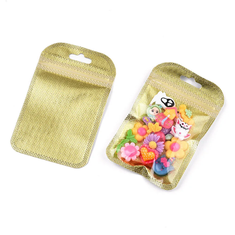 200 pc Translucent Plastic Zip Lock Bags, Resealable Packaging Bags, Rectangle, Gold, 11x7x0.03cm