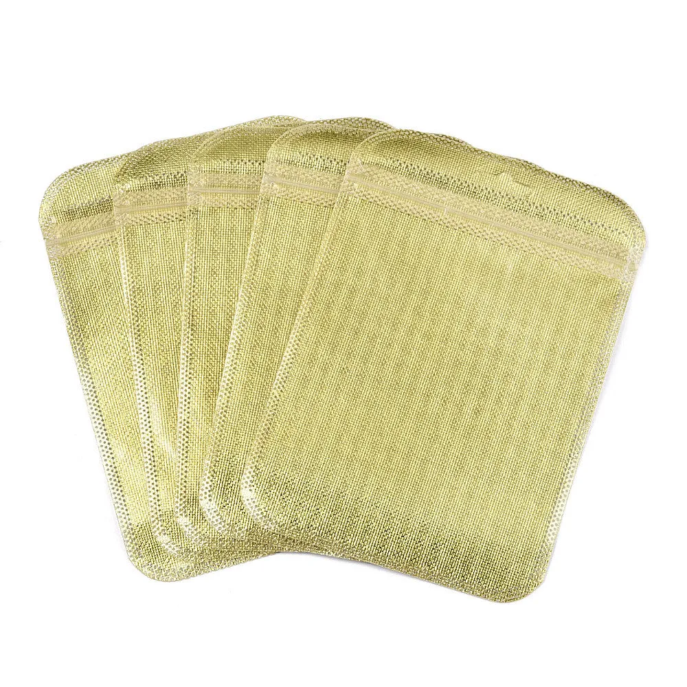 200 pc Translucent Plastic Zip Lock Bags, Resealable Packaging Bags, Rectangle, Gold, 15x10.5x0.03cm