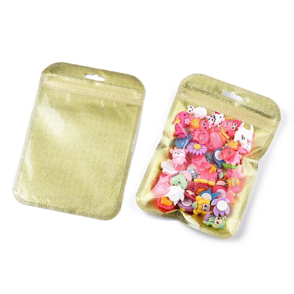 200 pc Translucent Plastic Zip Lock Bags, Resealable Packaging Bags, Rectangle, Gold, 15x10.5x0.03cm