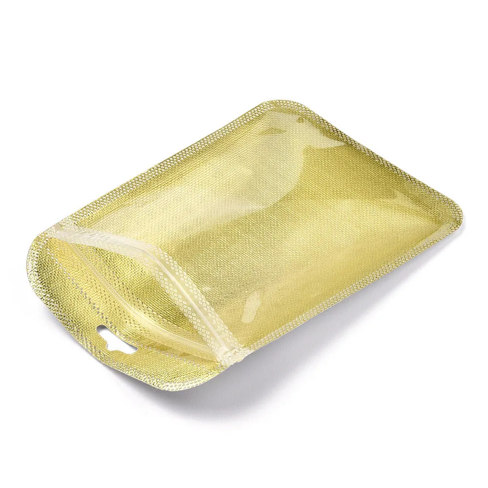 200 pc Translucent Plastic Zip Lock Bags, Resealable Packaging Bags, Rectangle, Gold, 15x10.5x0.03cm