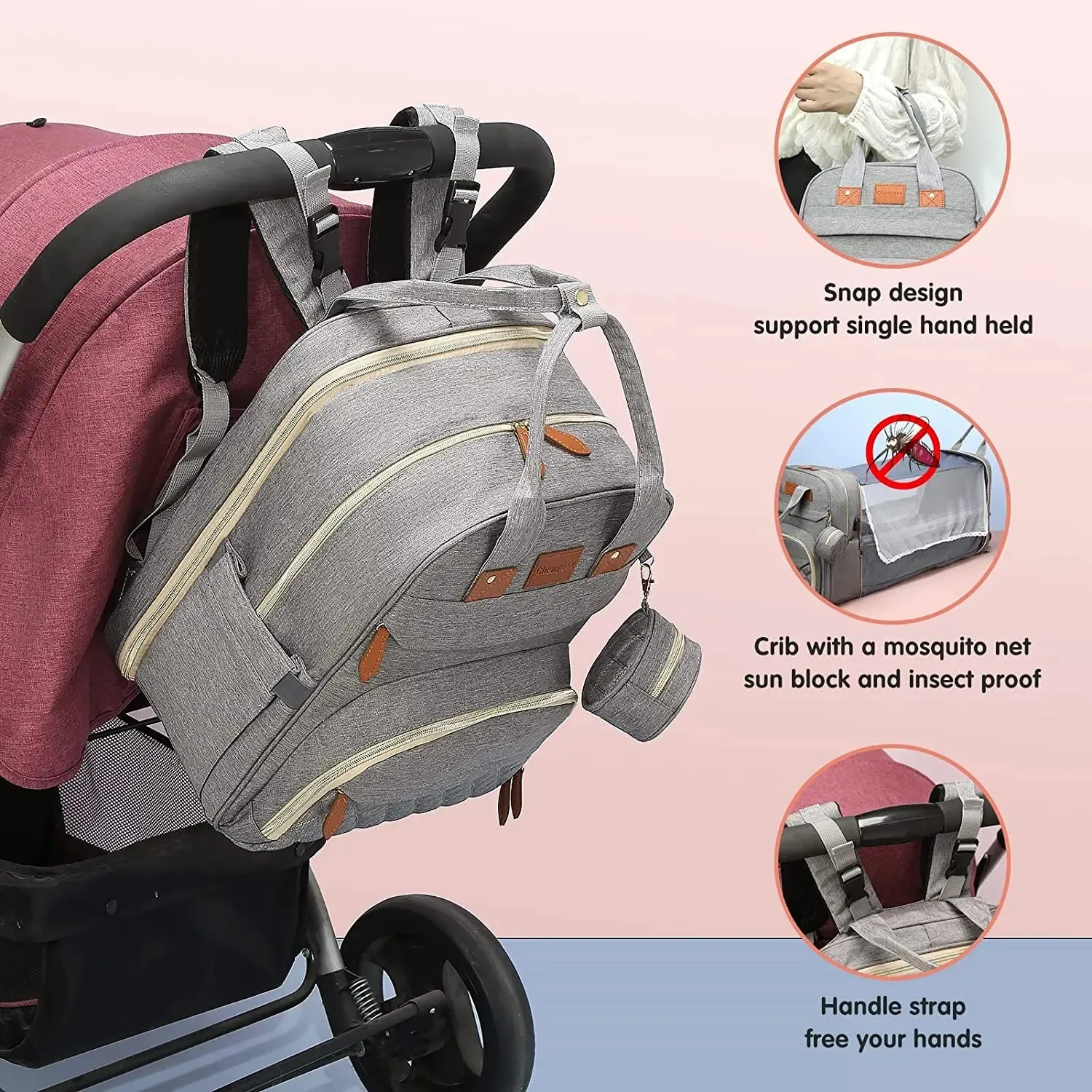 3-in-1 Diaper Bag Backpack with Foldable Bed and USB Charger