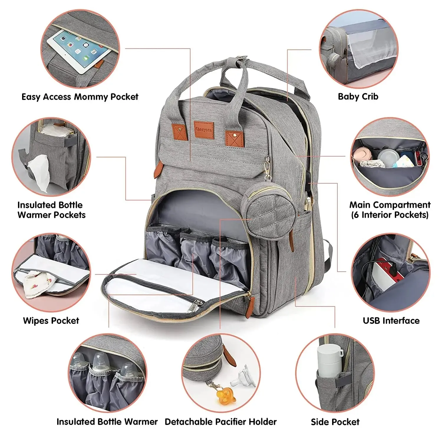 3-in-1 Diaper Bag Backpack with Foldable Bed and USB Charger