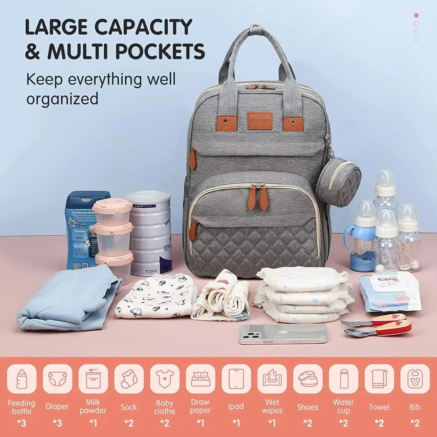 3-in-1 Diaper Bag Backpack with Foldable Bed and USB Charger