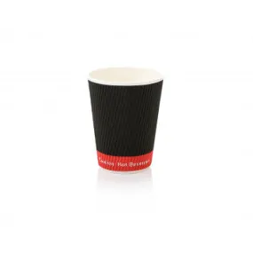 350ml Ripple Paper Coffee Cups Black-Red with White Sip Lid 10pack