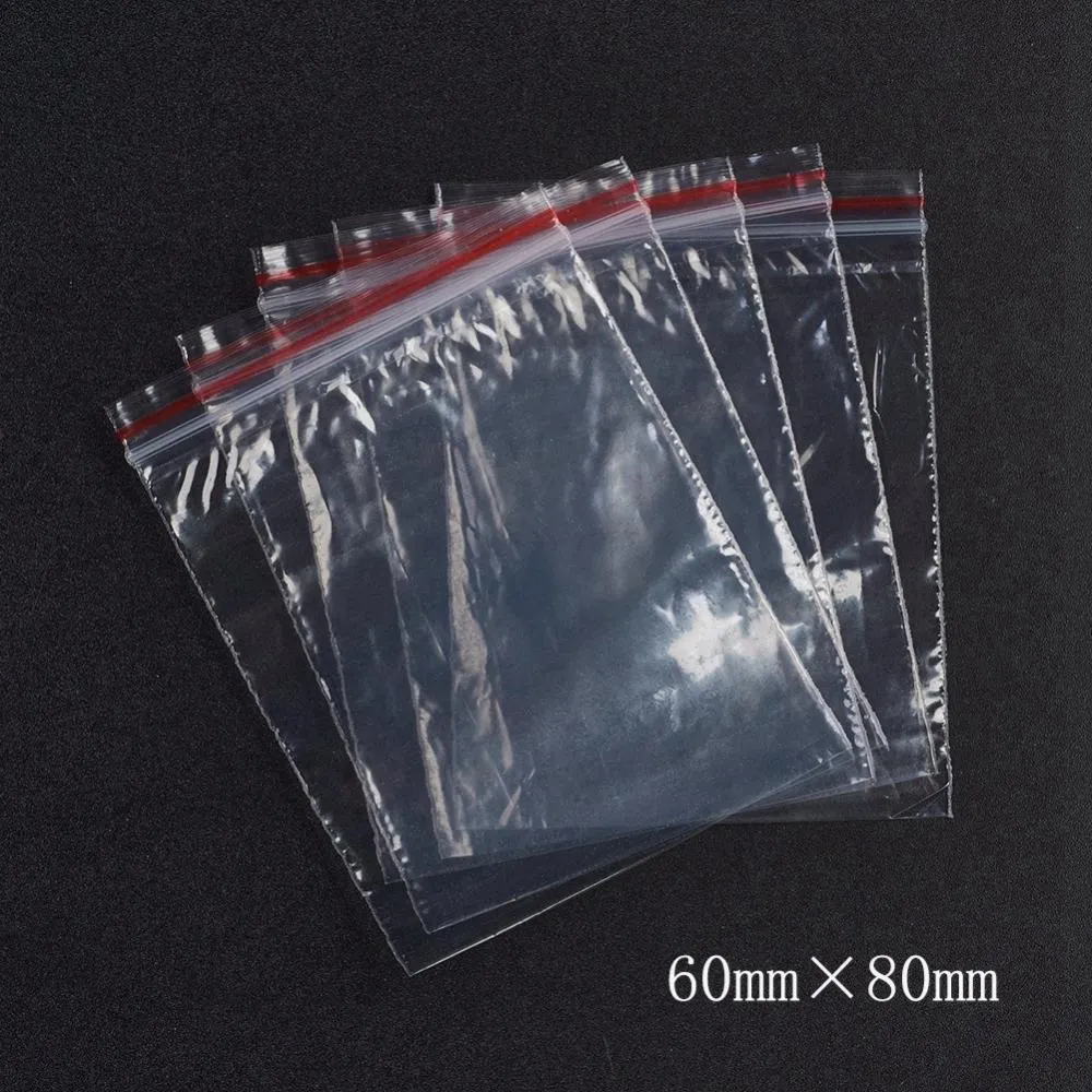 5 Bag Plastic Zip Lock Bags, Resealable Packaging Bags, Top Seal, Self Seal Bag, Rectangle, Red, 8x6cm, Unilateral Thickness: 1.1 Mil(0.028mm)