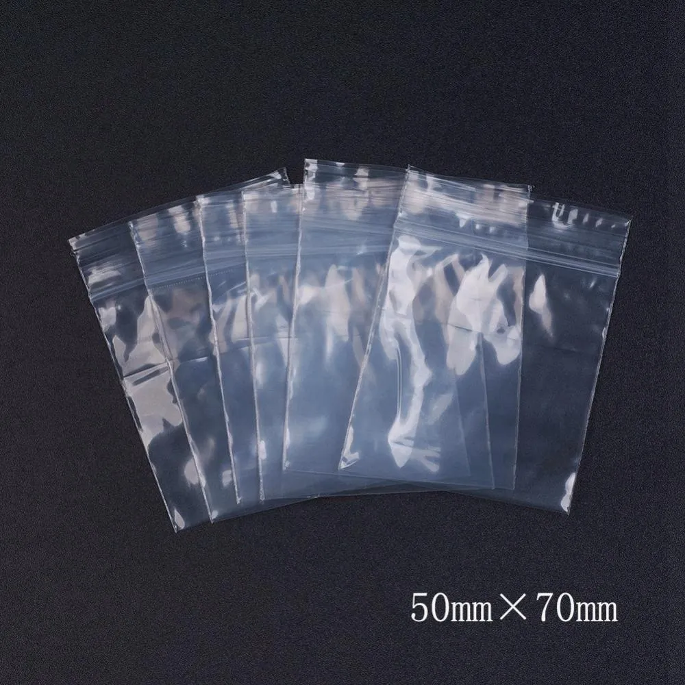 5 Bag Plastic Zip Lock Bags, Resealable Packaging Bags, Top Seal, Self Seal Bag, Rectangle, White, 7x5cm, Unilateral Thickness: 2.1 Mil(0.055mm), 100pcs/bag