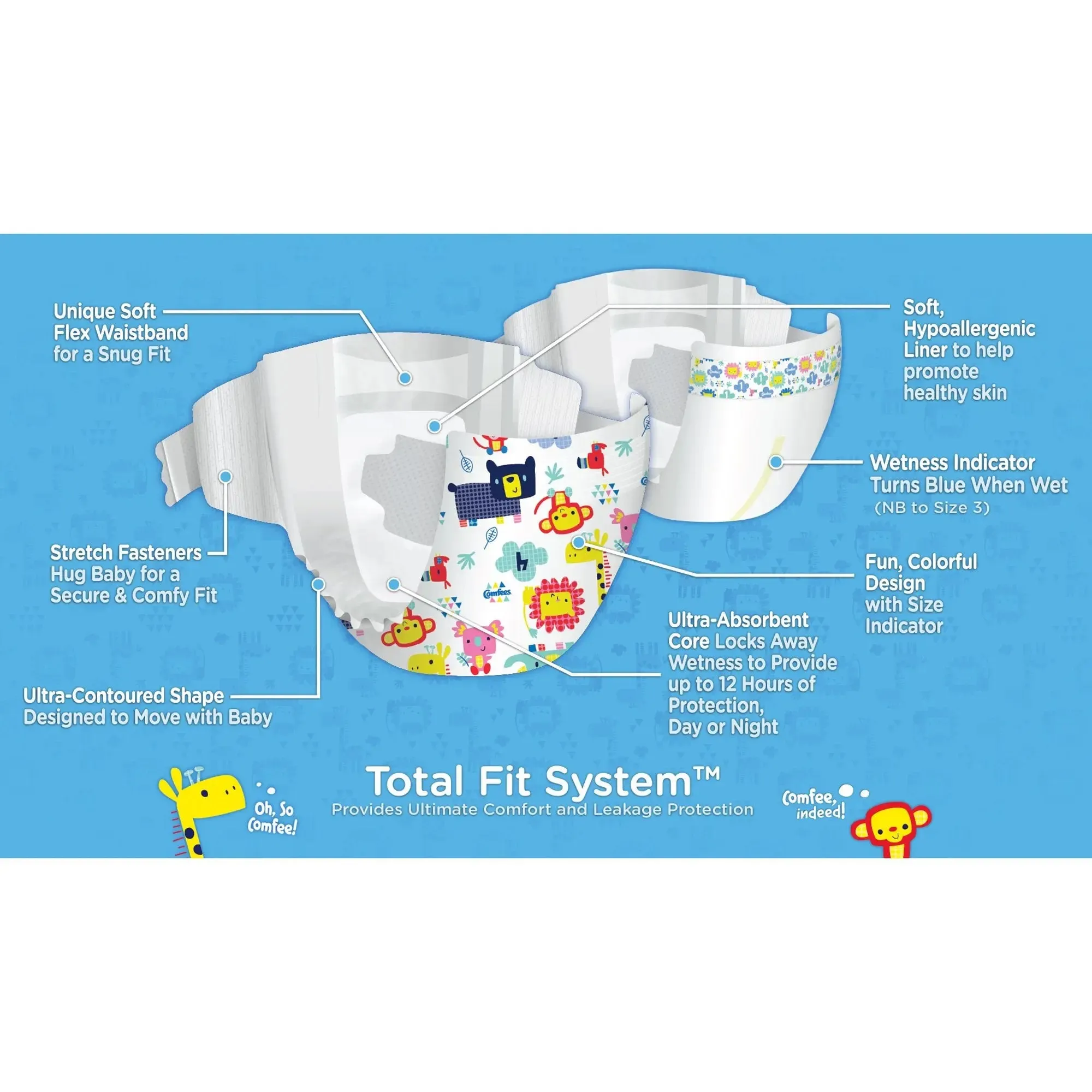 Attends Comfees Premium Baby Diapers, Unisex, Tab Closure, Newborn