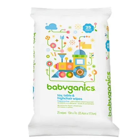 BabyGanics, Toy, Table & Highchair Wipes, Fragrance Free, 25 Wipes