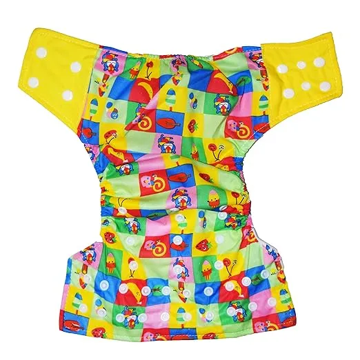 Babymoon 1 Cloth Diaper with 2 5Layers Grey Insert Premium Adjustable Reusable Cloth Diaper (Yellow Multibox)