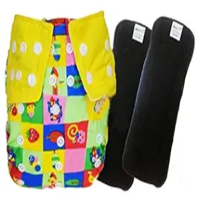 Babymoon 1 Cloth Diaper with 2 5Layers Grey Insert Premium Adjustable Reusable Cloth Diaper (Yellow Multibox)