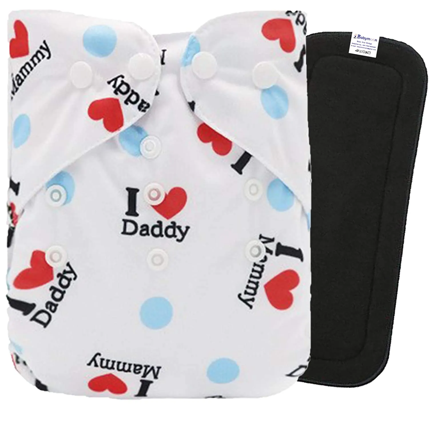 Babymoon 1 Cloth Diaper with 5Layers Grey Insert Premium Adjustable Reusable Cloth Diaper (I Love Daddy)
