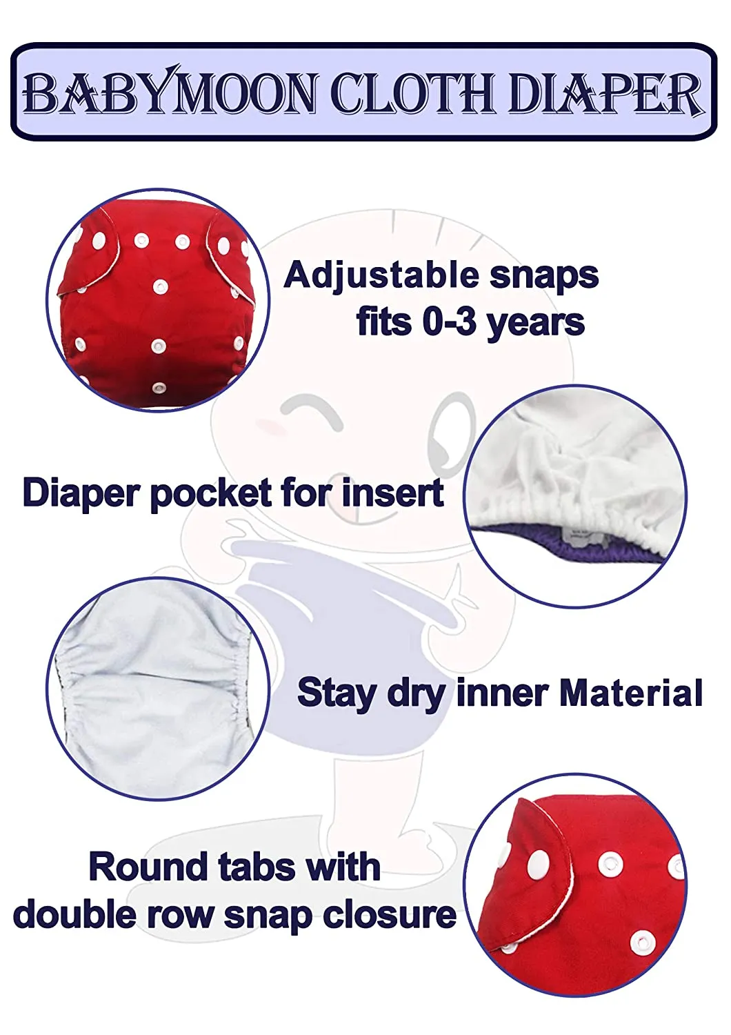 Babymoon 1 Cloth Diaper with 5Layers Grey Insert Premium Adjustable Reusable Cloth Diaper (I Love Daddy)