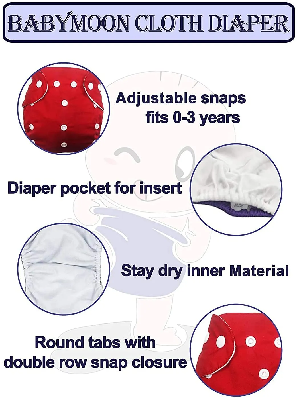 Babymoon 1 Cloth Diaper with 5Layers Grey Insert Premium Adjustable Reusable Cloth Diaper (Zigzag)