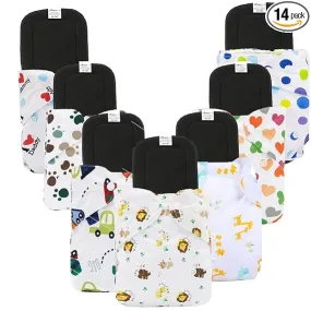 Babymoon | Set of 14 | Cloth Diaper with 5Layers Grey Insert Premium Adjustable Reusable Cloth Diaper