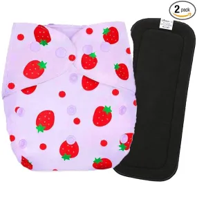 Babymoon | Set of 2 | 1 Cloth Diaper with 5Layers Grey Insert Premium Adjustable Reusable Cloth Diaper | Strawberry