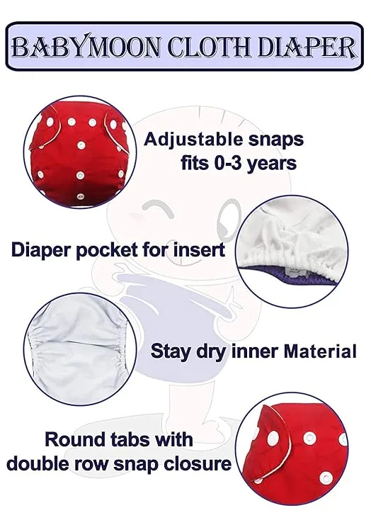 Babymoon | Set of 2 | 1 Cloth Diaper with 5Layers Grey Insert Premium Adjustable Reusable Cloth Diaper | Strawberry