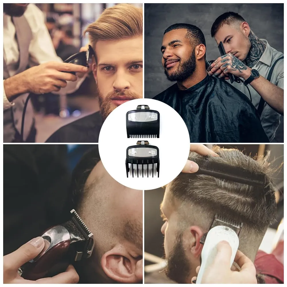 Beard trimmer attachment comb set kit, slide-on combs for clippers, comb attachments set, trimmer attachments attachment comb, for choice of beard trimmer, facial hair trimmer, hairdressing salons, 2 pieces, black