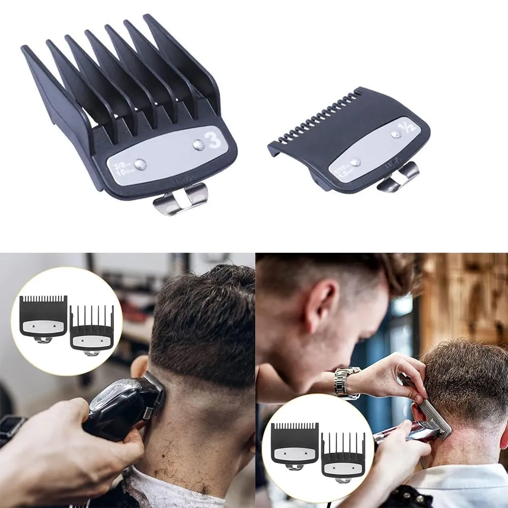 Beard trimmer attachment comb set kit, slide-on combs for clippers, comb attachments set, trimmer attachments attachment comb, for choice of beard trimmer, facial hair trimmer, hairdressing salons, 2 pieces, black