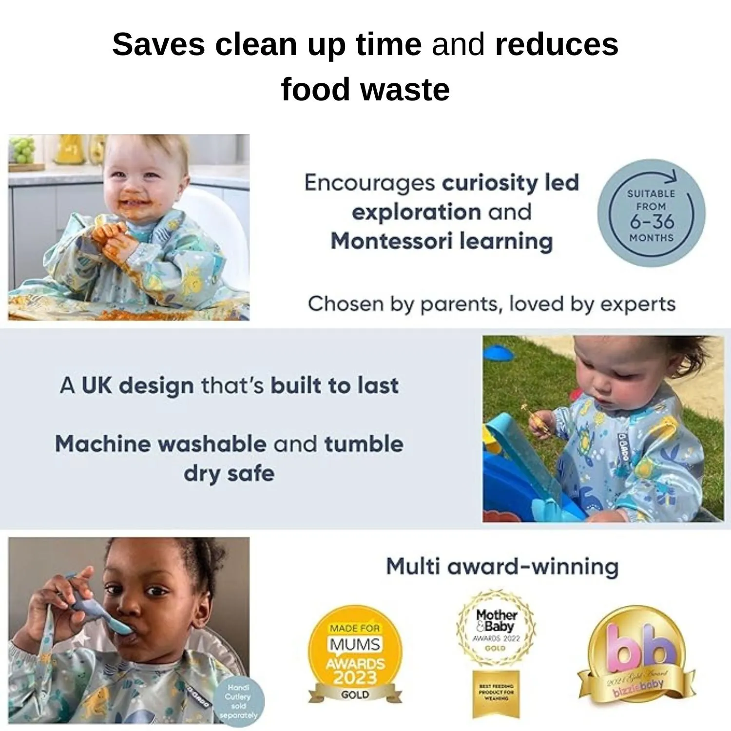 Bibado Short-Sleeve Coverall Weaning Bib Ducklings Pool Party Blue