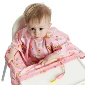 Bibado Short-Sleeve Coverall Weaning Bib Teddy Bear Pink