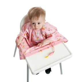 Bibado Short-sleeve Coverall Weaning Bib Teddy Bear Pink