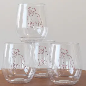 Bulldog Outline Stemless Wine Cups