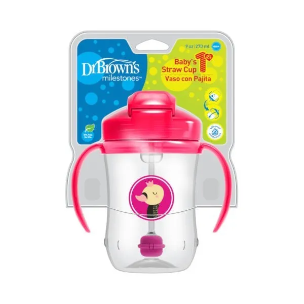[Bundle Of 2] Dr Brown's 9 oz/270 ml Baby's First Straw Cup W/Handles - Pink (6m )
