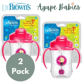 [Bundle Of 2] Dr Brown's 9 oz/270 ml Baby's First Straw Cup W/Handles - Pink (6m )