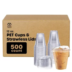 [Case of 500] 12 oz. Crystal Clear Plastic Cups With Strawless Sip-Lids