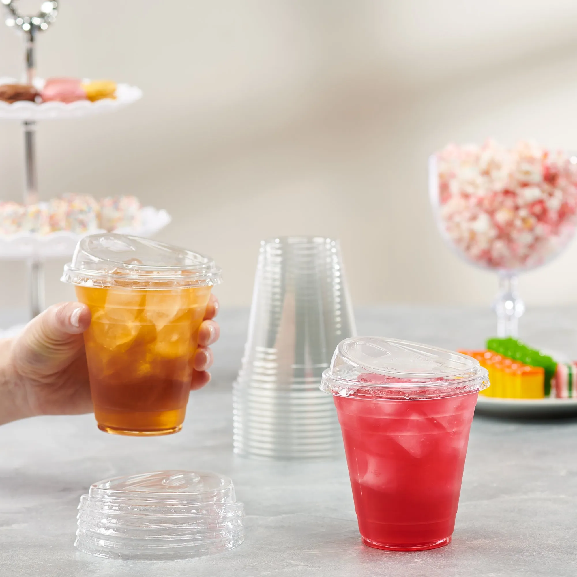 [Case of 500] 12 oz. Crystal Clear Plastic Cups With Strawless Sip-Lids