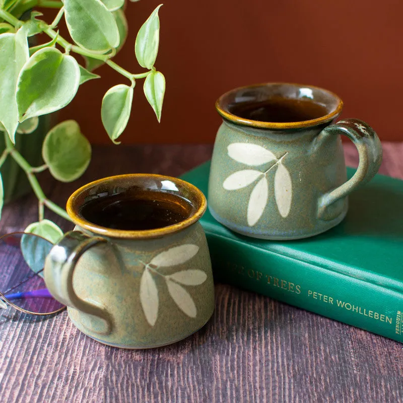 Ceramic Teacups | Studio Pottery | Green | Set of 2