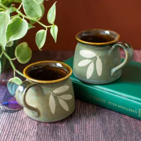 Ceramic Teacups | Studio Pottery | Green | Set of 2