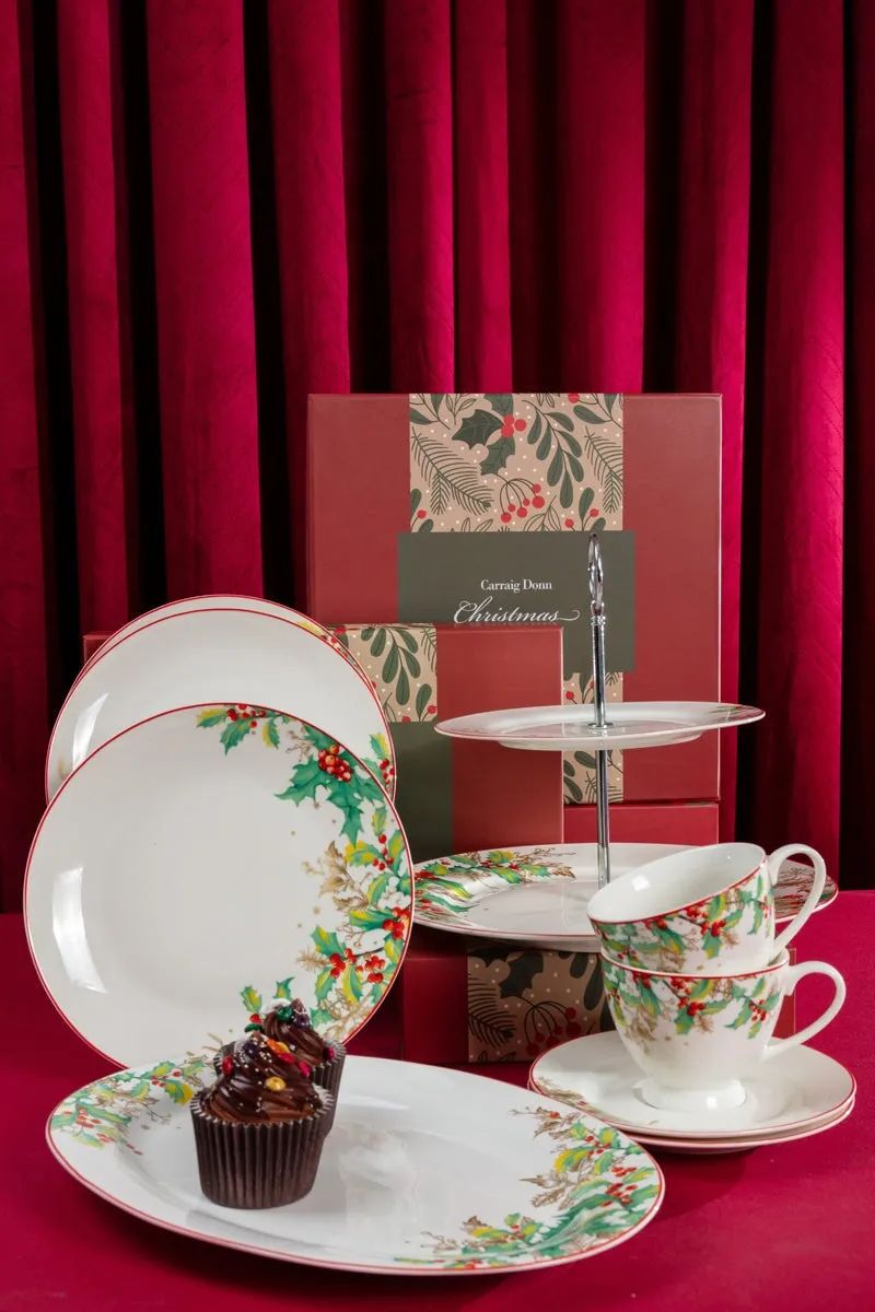 Christmas Holly Cup and Saucer Set of 4
