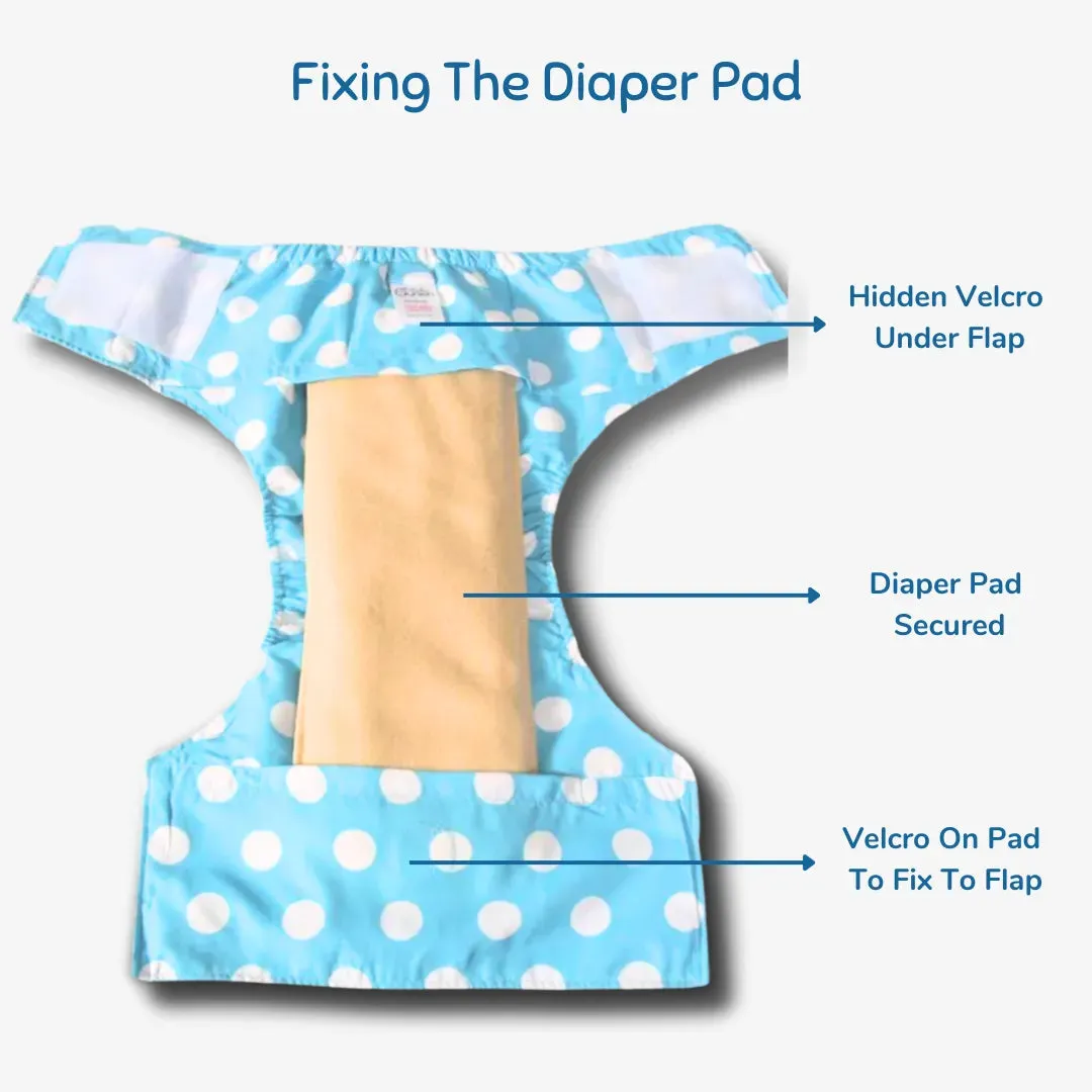 Cloth Diaper | Polka Love | Velcro Closure | Wrap On Style | With 2 Diaper Pads Free