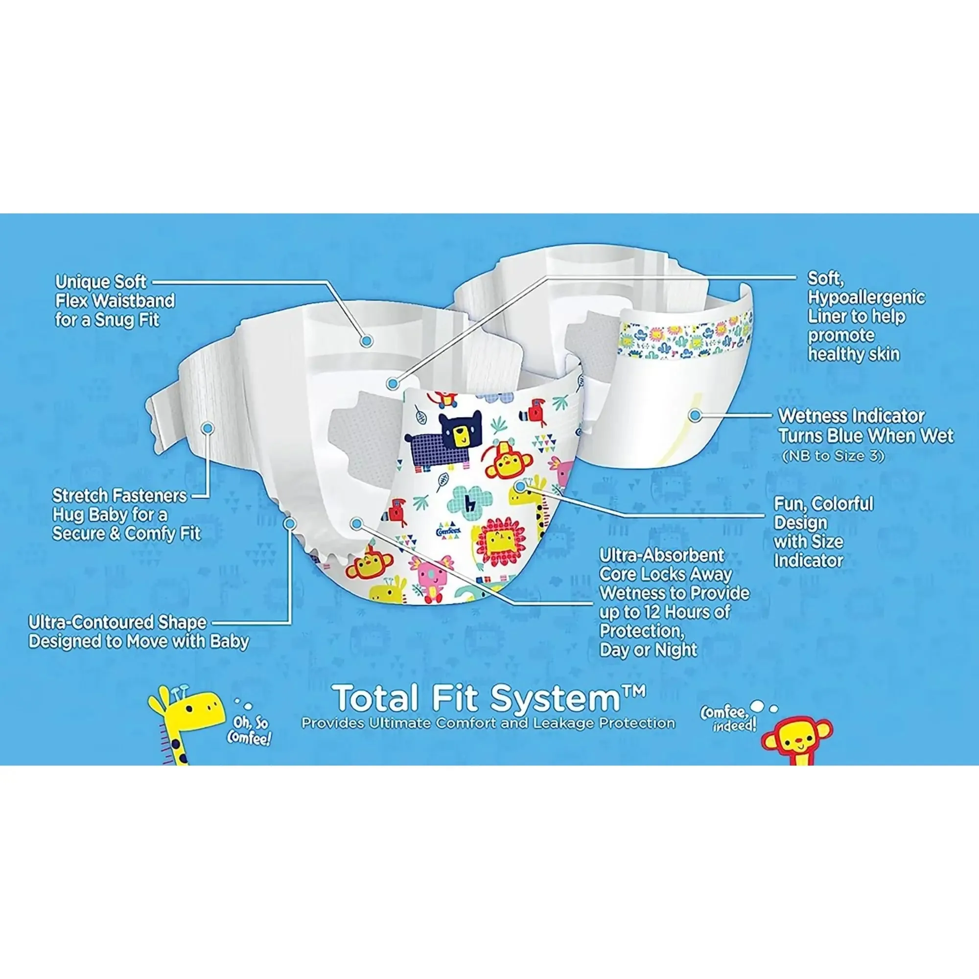 Comfees® Premium Diapers, Unisex, Baby, Tab Closure, Size 4