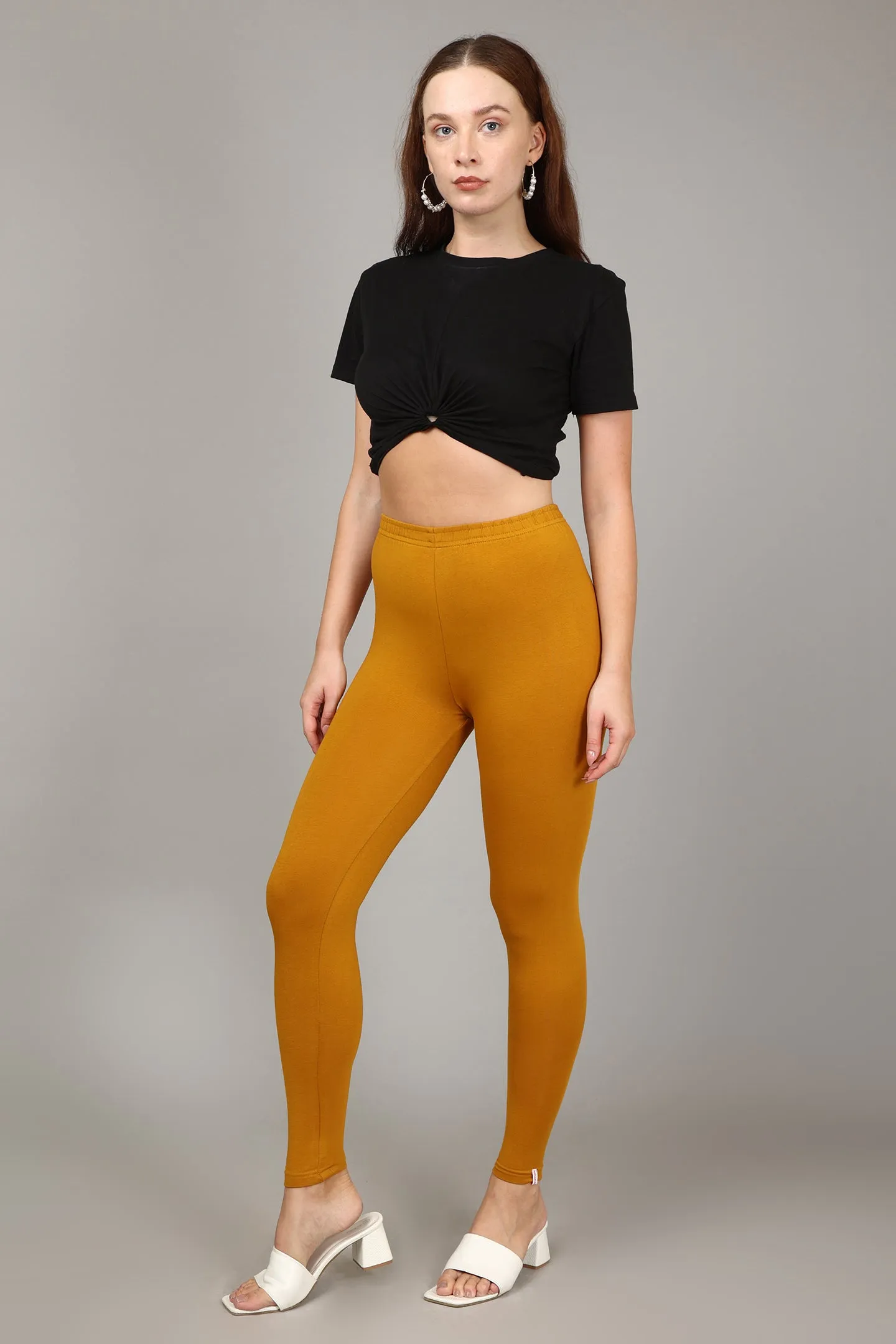 COTTON ANKLE LEGGINGS - MUSTARD