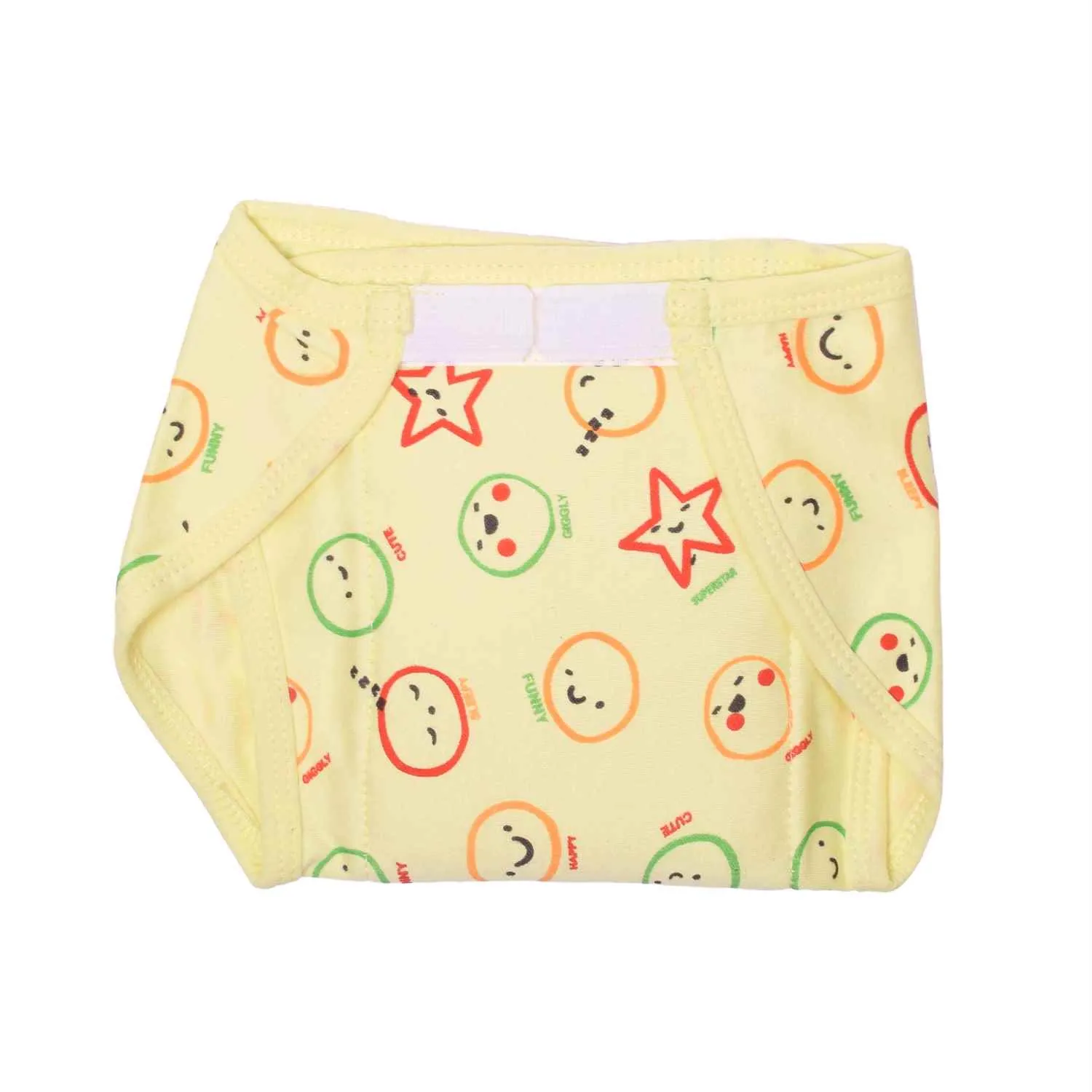 COZYCARE Washable Diapers Hosiery Velcro Emoji Print Blue, Yellow & Green 3P Set (S)