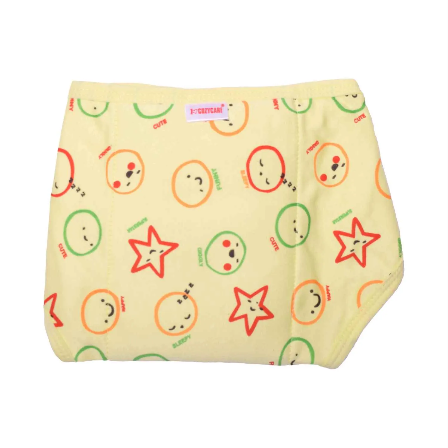 COZYCARE Washable Diapers Hosiery Velcro Emoji Print Blue, Yellow & Green 3P Set (S)