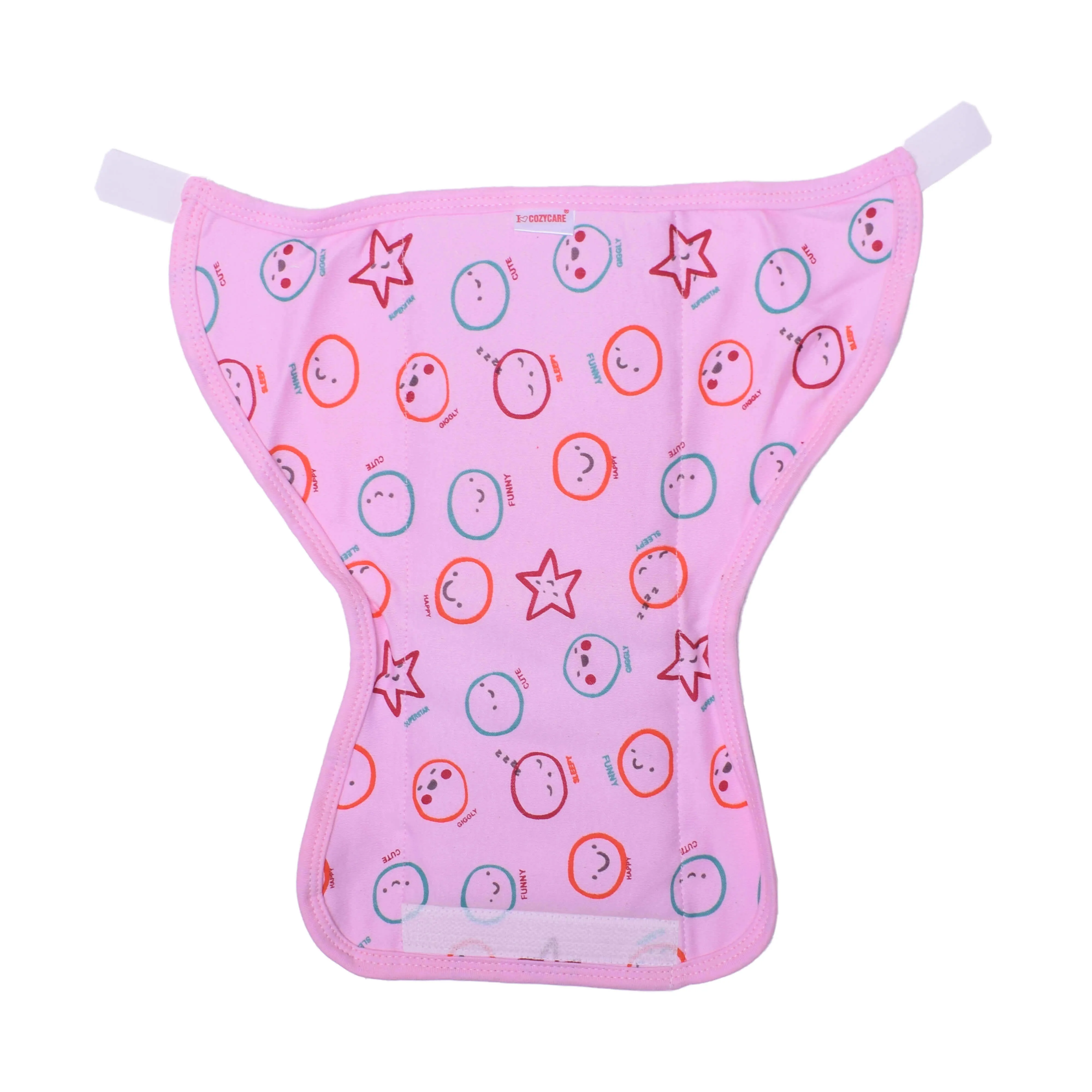COZYCARE Washable Diapers Hosiery Velcro Emoji Print Blue, Yellow & Pink 3P Set (S)